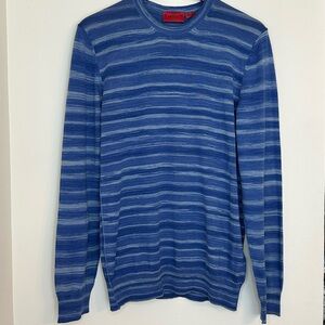 Hugo Boss Blue and Gray Striped Crewneck Sweater